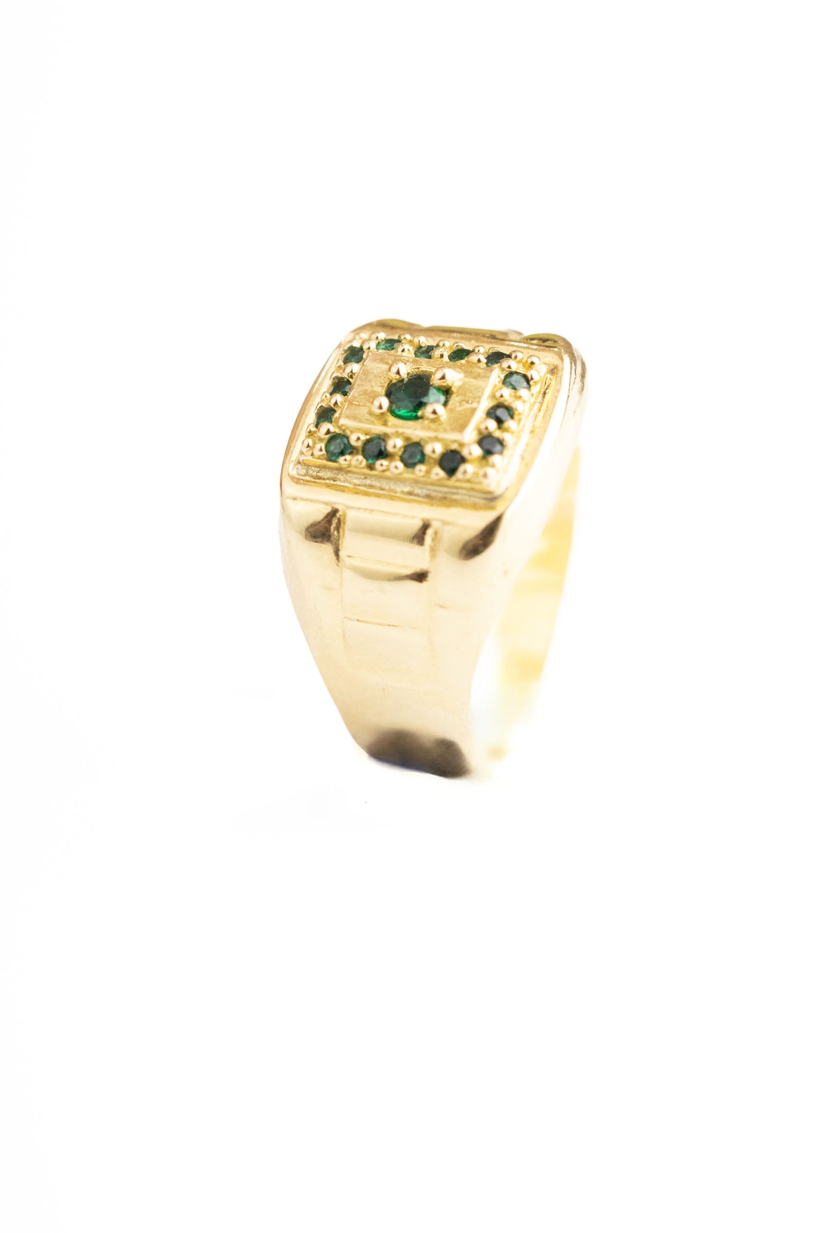 Anillo Cuadrado con Circones Verdes