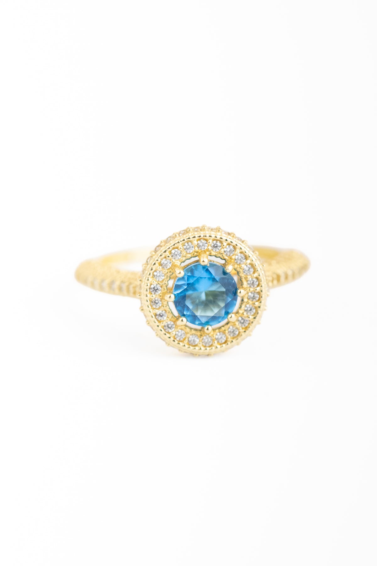 Anillo con Circon Azul y Circones Blancos